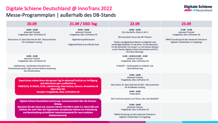 Messe-Programmplan auf der Innotrans außerhalb des DB-Standes