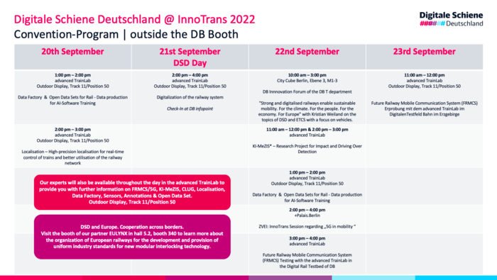 Convention-Program outside the DB Booth at Innotrans 2022