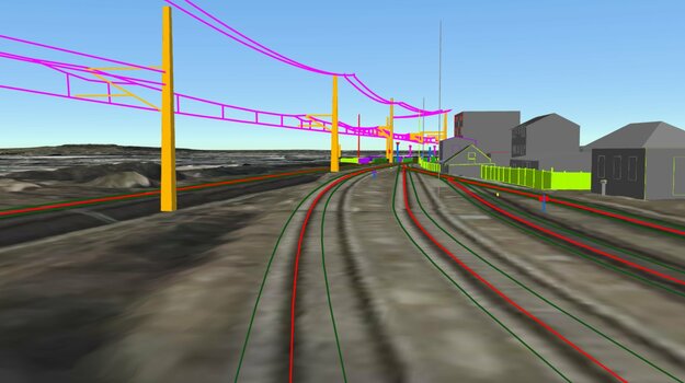 The picture shows semantic objects derived from a point cloud | © Digitale Schiene Deutschland/DB InfraGo AG).