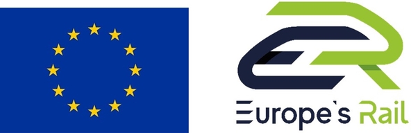 Links: Fahne der EU, Rechts Logo Europe`s Rail Links: Fahne der EU, Rechts Logo Europe`s Rail