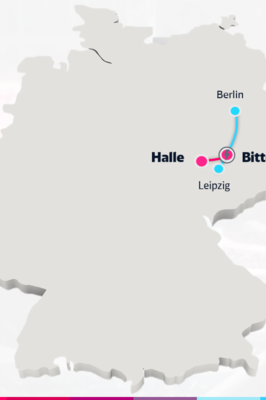 Map of Germany showing the Berlin – Leipzig and Bitterfeld – Halle routes (Copyright: DB InfraGO AG) Map of Germany showing the Berlin – Leipzig and Bitterfeld – Halle routes (Copyright: DB InfraGO AG)