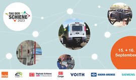 Verschiedene Bilder, welche in Grafische Elemente eingebettet sind. Auf den Bildern sind verschiedene Details des Seonsor4Rail Zuges erkennbar. Verschiedene Bilder, welche in Grafische Elemente eingebettet sind. Auf den Bildern sind verschiedene Details des Seonsor4Rail Zuges erkennbar.