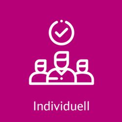 3 Personen als Piktogram welche Unternehmensbekleidung tragen.