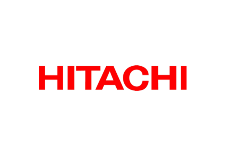 The graphic shows the logo of the Digitale Schiene Deutschland partner Hitachi Europe GmbH 