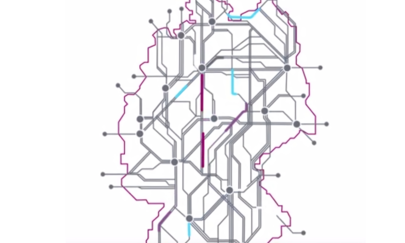 Titelbild Capacity & Traffic Management System (CTMS) Das Bild zeigt eine Grafik des deutschen Schienennetzes.