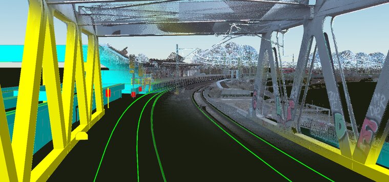 Schematische Darstellung einer Eisenbahnüberführung durch Digitale Karte
