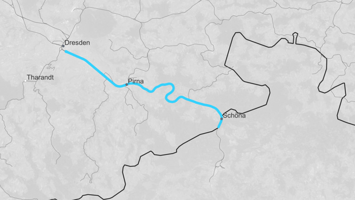 Streckenkarte Grenzübergang Tschechien: Dresden – Schöna – Tschechien (Copyright: DB InfraGO AG, Digitale Schiene Deutschland) | © DB InfraGO AG, Digitale Schiene Deutschland