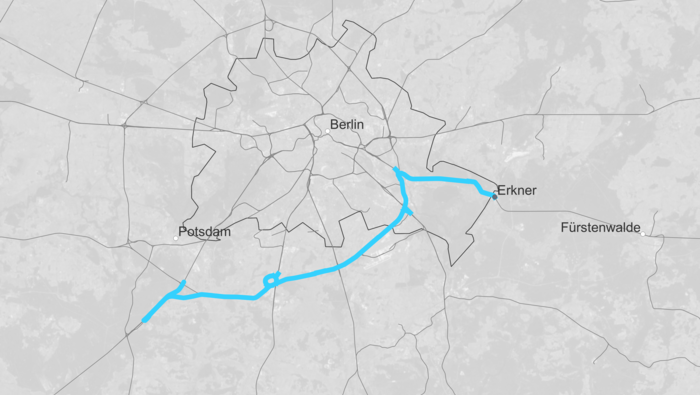 Route map Erkner – Seddin (Copyright: DB InfraGO AG) 