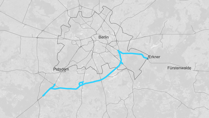 Route map Erkner – Seddin (Copyright: DB InfraGO AG, Digitale Schiene Deutschland) 