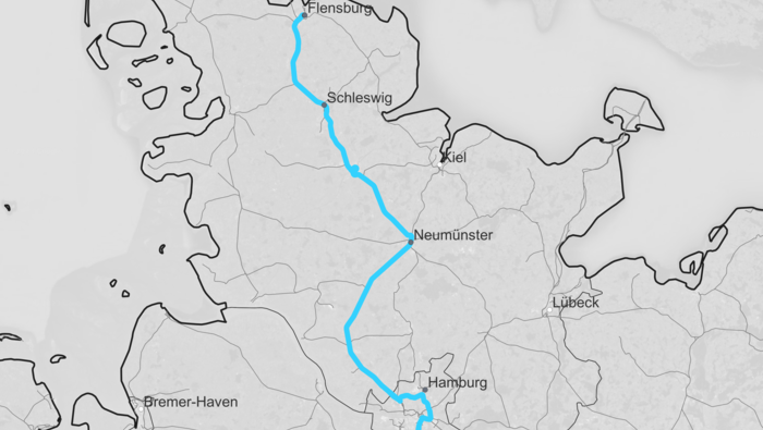 Route map Flensburg – Maschen (Copyright: DB InfraGO AG)