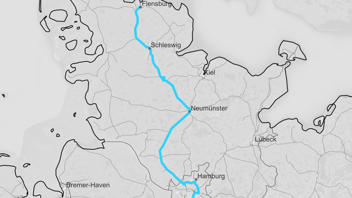 Streckenkarte Flensburg – Maschen (Copyright: DB InfraGO AG, Digitale Schiene Deutschland)