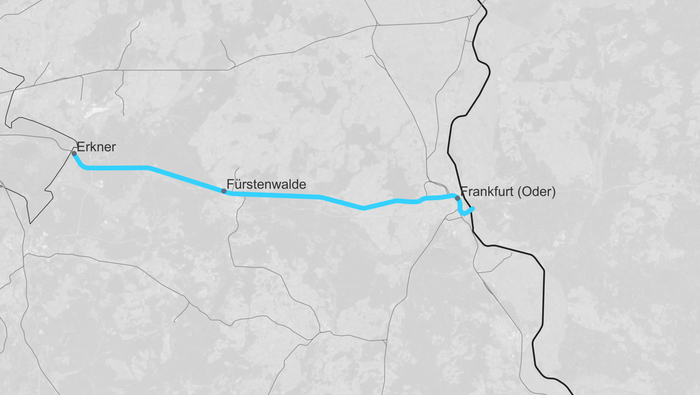 Route map border crossing Poland: Poland – Frankfurt/Oder – Erkner (Copyright: DB InfraGO AG, Digitale Schiene Deutschland)