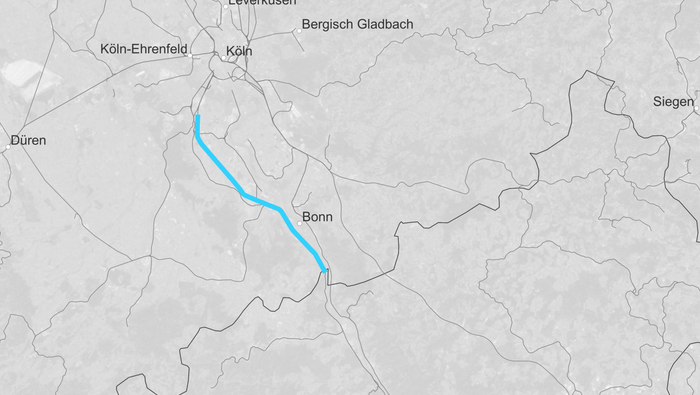 Streckenkarte Hürth/Kalscheuren – Koblenz (HLN-Korridor) (Copyright: DB InfraGO AG, Digitale Schiene Deutschland)