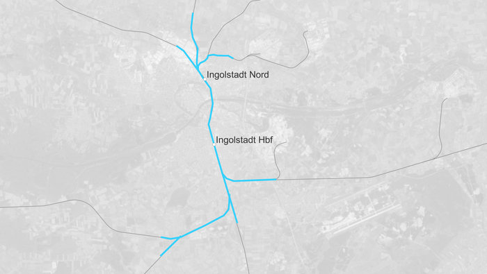 Route map Ingolstadt node (Copyright: DB InfraGO AG, Digitale Schiene Deutschland)