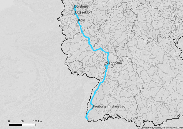 Streckenkarte Korridor Rhine-Alpine (Copyright: DB InfraGO AG, Digitale Schiene Deutschland)