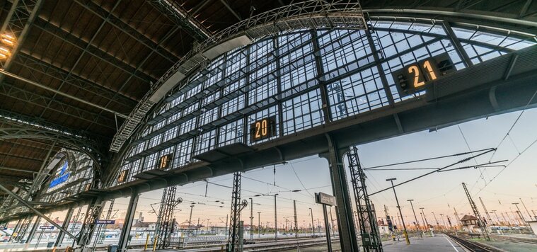 Trainstation Steel and glass girder construction and track display
