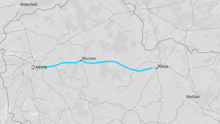 Streckenkarte Lückenschluss Leipzig – Riesa (Copyright: DB InfraGO AG, Digitale Schiene Deutschland)