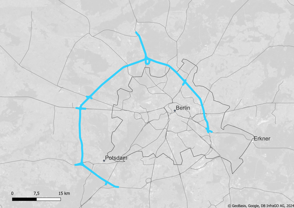 Streckenkarte Lückenschluss Berliner Außenring (Copyright: DB InfraGO AG, Digitale Schiene Deutschland)