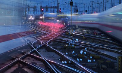 Moodbild Korridor ScanMed Das Foto zeigt ein Moodbild, das verdeutlicht, dass mit ETCS und DSTW leistungsfähige und interoperable Schieneninfrastruktur auf Europas Kernstrecken geschaffen wird