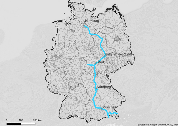 Hauptlaufweg des Korridors Skandinavien-Mittelmeer (ScanMed)  (Copyright: DB InfraGO AG, Digitale Schiene Deutschland)