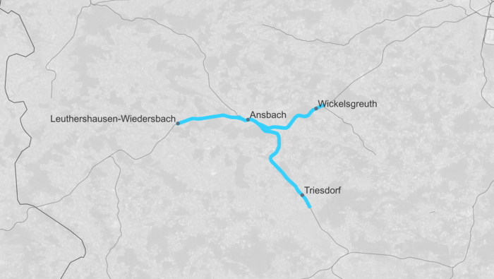 Route map SLP Ansbach – Triesdorf (Copyright: DB InfraGO AG, Digitale Schiene Deutschland)