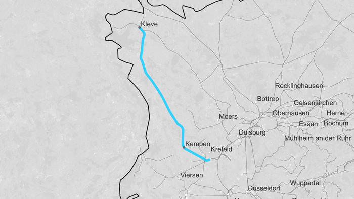 Route map SLP Kleve – Kempen (Copyright: DB InfraGO AG, Digitale Schiene Deutschland)