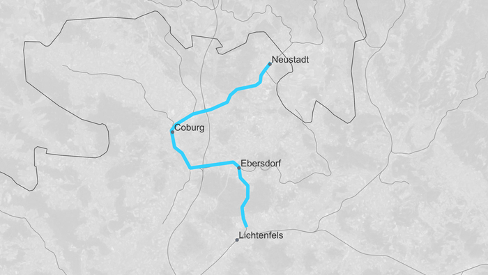 Route map SLP Lichtenfels – Coburg – Sonneberg (Copyright: DB InfraGO AG, Digitale Schiene Deutschland)