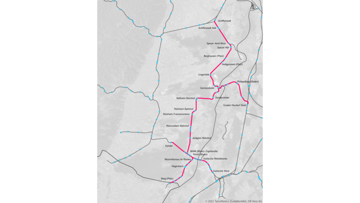 Streckenverlauf Wörth-Germersheim-Speyer