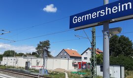 Railroad station with station sign “Germersheim” Railroad station with station sign “Germersheim”