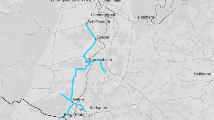 Streckenkarte SLP Wörth-Germersheim-Speyer (Copyright: DB InfraGO AG)