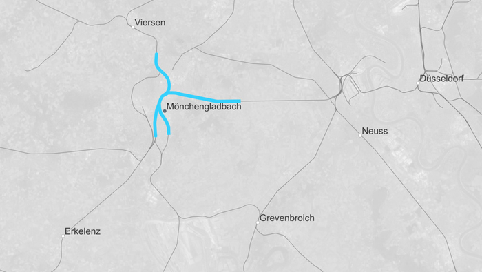 Streckenkarte DSTW Mönchengladbach (Copyright: DB InfraGO AG, Digitale Schiene Deutschland)