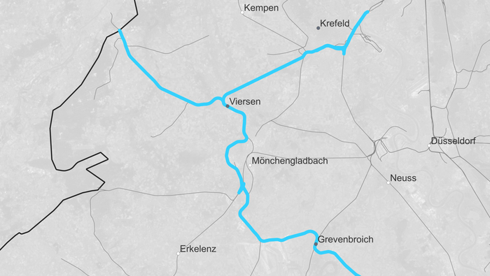 Streckenkarte Grenzübergang Niederlande: Venlo – Viersen (Copyright: DB InfraGO AG, Digitale Schiene Deutschland)