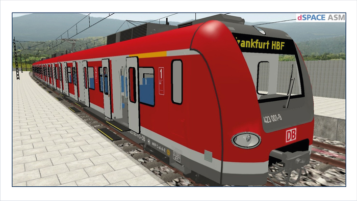 Figure 2: A simulated red regional train stopping at a platform.