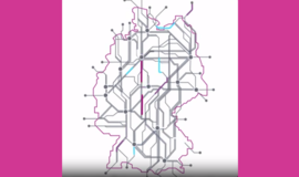 Schematic map of Germany with different colored connections between the cities shown as dots.
